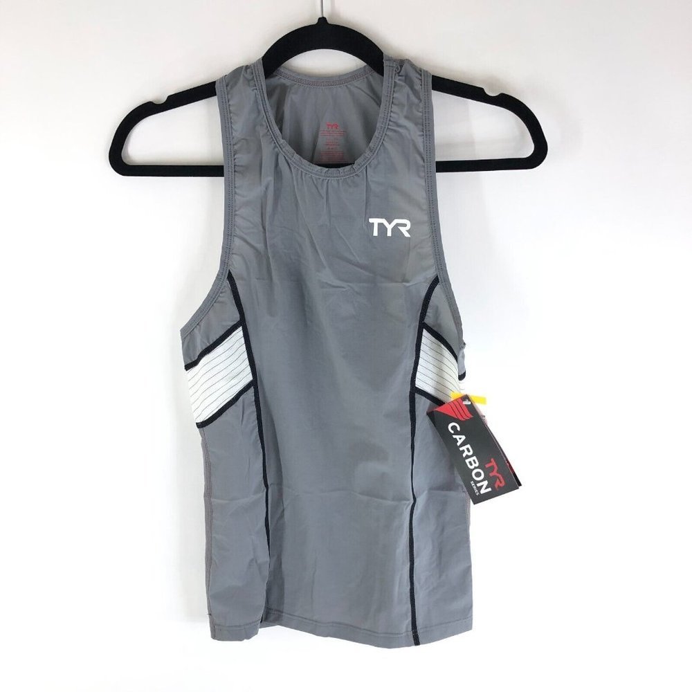 TYR Mens Carbon Tank Top Triathlon Moisture Wicking UPF 50+ Gray White XS